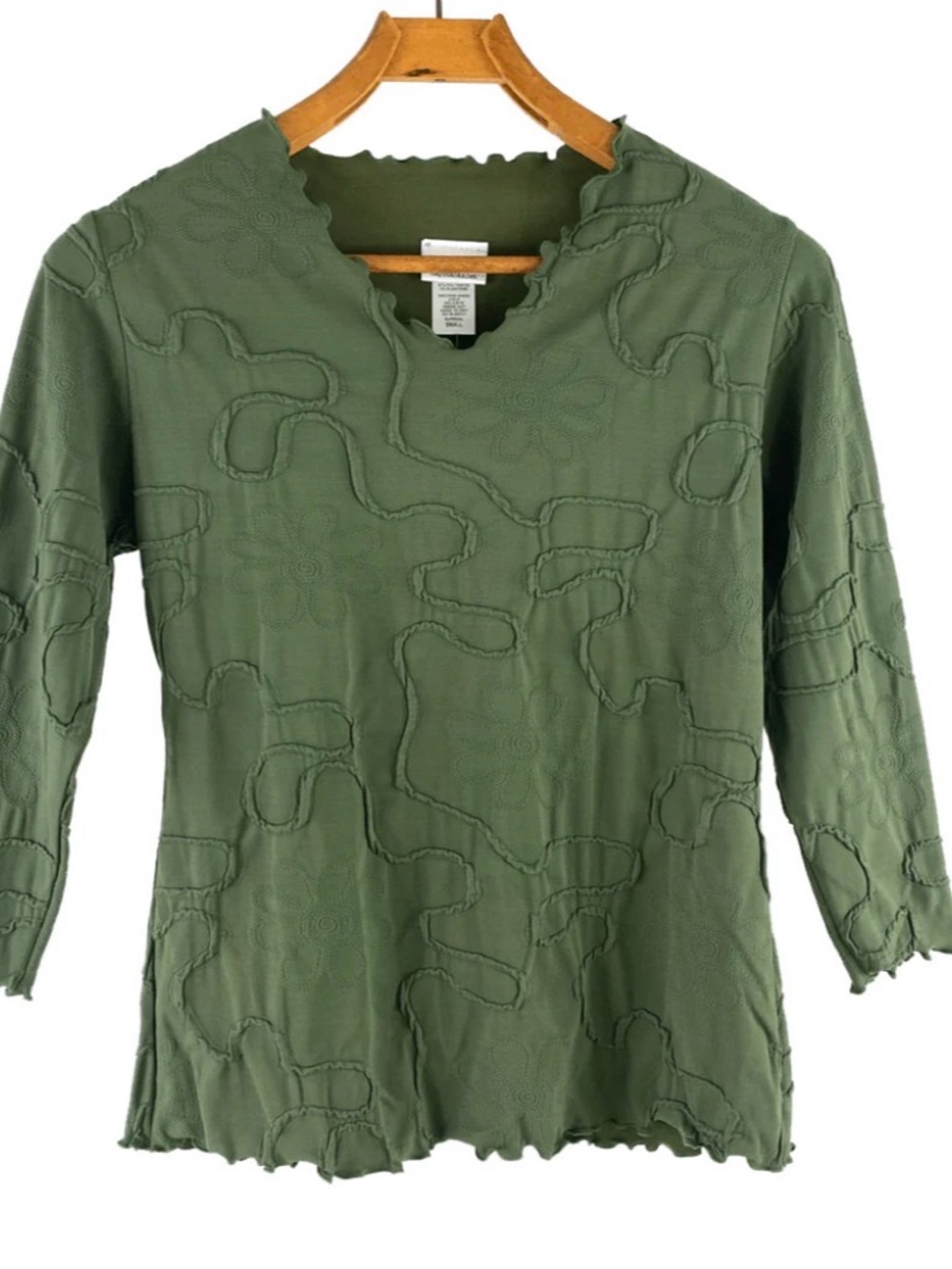Haystacks Olive Green Textured Floral Stitch Women's Top